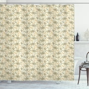 Floral Shower Curtain, Pastel Pattern Blooming Flowers on Stripes, Fabric Bathroom Set with Hooks, 69W X 70L Inches, Champagne Sage Green, by Ambesonne