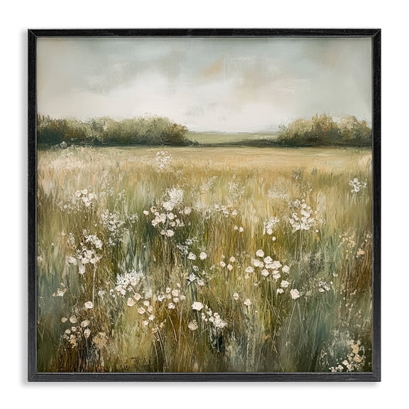 Stupell Industries Neutral Field Of Flowers Black Framed Giclee Art design by Petal Prints Design, 12 x 12