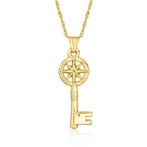 Ross-Simons Italian 18kt Gold Over Sterling Compass Skeleton Key Pendant Necklace, Women's, Adult
