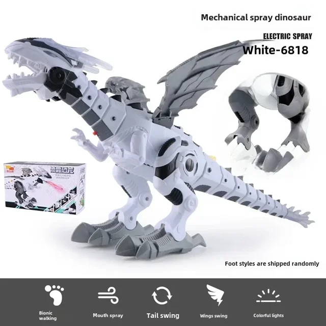 Wholesale Large-Size White Mechanical Dinosaur Toy with Spray & Effects - Remote Control Electric Movable Model, Realistic Simulation Design, Durable Plastic, Intelligent Gift for All Ages,