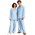 thumbnail image 3 of Matching Pjs for Couples Button Down Long Sleeve Sleepwear His and Her Matching Pajamas Plaid Soft Couples Matching Outfits Loungewear Sky Blue L, 3 of 7
