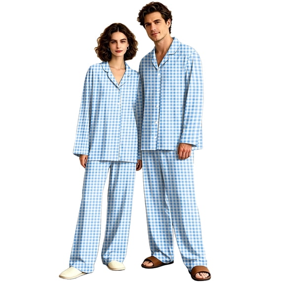 Dwelliawo Mens Flannel Pajama Sets Plaid Cotton Pajamas Pjs Set Button Down Soft Warm Lounge Sleepwear Tops & Pjs Pants Sky Blue M