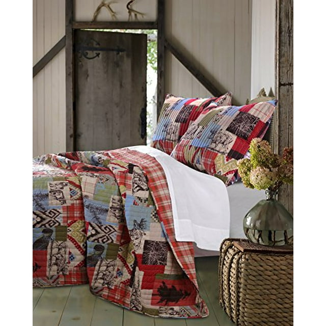 Greenland Home GL-1509GMSQ Ensemble de Courtepointe Rustique Lodge 3 Pcs, Grand Lit/Grand