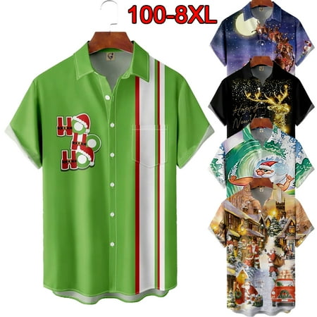 

FUNIER Christmas Shirts Christmas Print Casual Shortsleeve Print Button Down Hawaiian Shirt Shirts Christmas Gift for Men