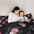 thumbnail image 4 of Homewish Gothic Halloween Skull Queen Comforter Set,Pink Rose Branch Print Comforter Sets Queen,Black Dusty Rose,Black Reversible,3-Piece,1 Comforter and 2 Pillowcases, 4 of 7
