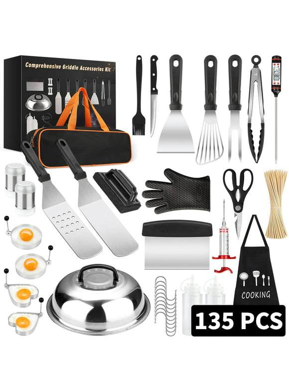 Griddle Accessories Kit, 135 Pcs Grill Tools for Blackstone Camp Chef Professional BBQ Spatula Set with Basting Cover
