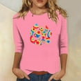 thumbnail image 1 of Qertyioot Cadeau de Saint-Valentin pour Femmes, Chandail Décontracté à la Mode avec Manches 3/4 Imprimé Col Rond, 1 of 4