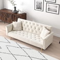 thumbnail image 3 of FFH 71" Velvet Futon, Convertible Sleeper Sofa Bed with 3-Position Adjustable Backrest, Twin-Size Sleeper Sofa with Throw Pillows, Beige, 3 of 6