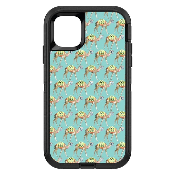 DistinctInk Custom SKIN / DECAL compatible with OtterBox Defender for iPhone 11 Pro (5.8" Screen) - Preppy Pattern - Camels on Teal Background