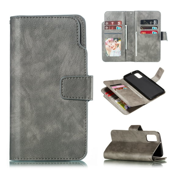 Allytech Flip Case for Galaxy S20 6.2", Premium PU Leather Shockproof Full Protection 9 Cards Slots Magnetic Clasp Folio Style Wallet Case Cover for Samsung Galaxy S20, Gray