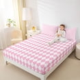 thumbnail image 4 of Homewish Bohemain Rhombus Print Twin Sheet Sets,Minimalsim Geometric Aesthetic Twin Fitted Sheet,Pink White Flat Sheet For Girls Teens,Breathable Home Decor,3-Piece, 4 of 7