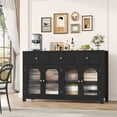 thumbnail image 6 of Homfa 55'' Large Sideboard Buffet Cabinet, Kitchen Storage Cabinet with 3 Drawers and 4 Glass Doors, Wood Coffee Bar Cabinet for Living Room， Black, 6 of 8
