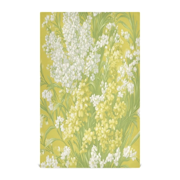 Yellow and White Flower Pattern Decorative Waffle Towel Kitchen Dishcloth 28x18in Multi-Use Tea Towel