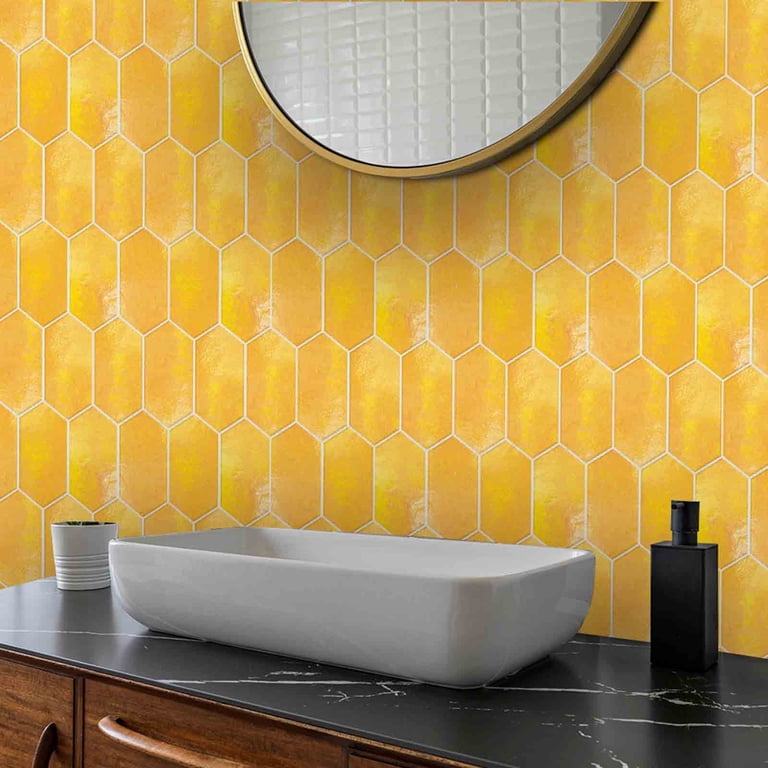 Yellow Tile Splashback Stick On Tiles Alwayspon 10 Sheet Yellow 3D Vinyl Wall Tile Sticker ...
