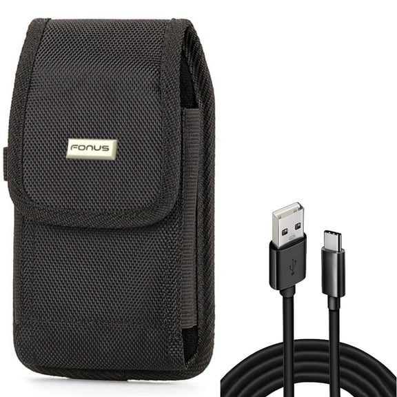 10ft USB Cable   Case Belt Clip for Motorola One 5G Ace Phone - Type-C Charger Cord Power Wire and  Rugged Holster Canvas Cover Combo for Motorola One 5G Ace