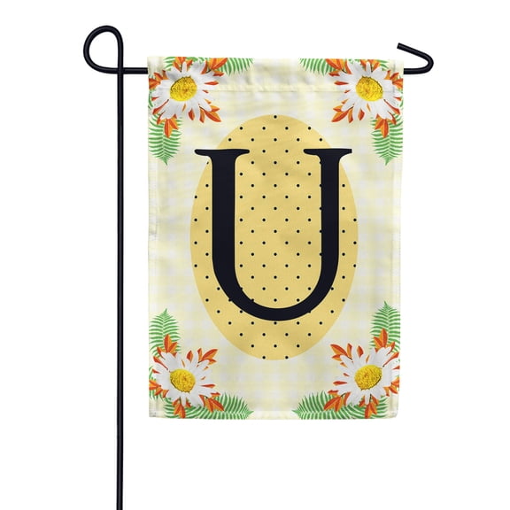 America Forever Spring Monogram Garden Flag Letter U 12.5 x 18 inches Double Sided Vertical Outdoor, Yard, Lawn, Beautiful Bright Summer Flowers, Daisies, White Flowers, Polka Dots Garden Flag