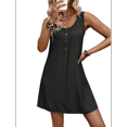 thumbnail image 2 of Robe Débardeur Sans Manches à Encolure Dégagée pour Femmes, Boutonnée devant, Évasée, Mini Robe Décontractée Noire TG, 2 of 7