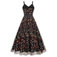 thumbnail image 3 of IBTOM CASTLE Women's 1950s Vintage Floral Embroidery Dress Flared Swing Dress Cocktail Party Wedding Dress XXL Black, 3 of 8