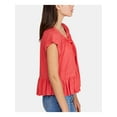 thumbnail image 3 of FREE PEOPLE Womens Red Ruffled Short Sleeve Scoop Neck Top L, 3 of 4