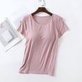 thumbnail image 4 of Zemara Womens T Shirts, Women's T-Shirt Category Top with Built-In Bra Camisole Seamless Comfort Stretch Short Sleeve Everyday Wear for Versatile Spring SummerAutumn Comfort Pink L, 4 of 7