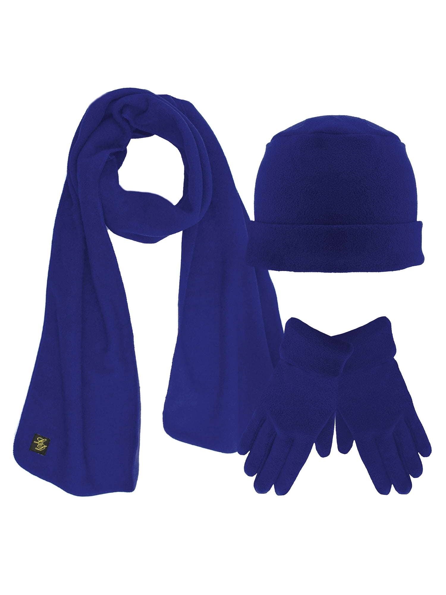 Polar Fleece 3 Piece Hat Scarf & Glove Matching Set - Blue - One Size