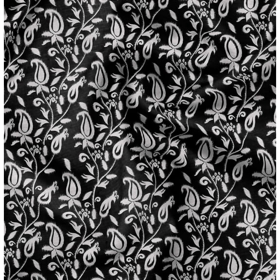 Soimoi Black Fabric - By the Yard - 42 Inch Wide - Ikat Floral Illusion - Timeless Ikat Patterns on a Stylish Panel Print Printed Fabric