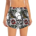 thumbnail image 2 of Vsdgher Skulls Roses Print Women's Running Double Layer Shorts High Waisted with Pockets Elastic Yoga Workout Athletic Gym Sports, 2 of 8
