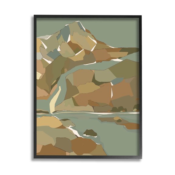 Stupell Industries Abstract Mountain River Blocked Neutrals Graphic Art Black Framed Art Print Wall Art, Design by Nikita Jariwala