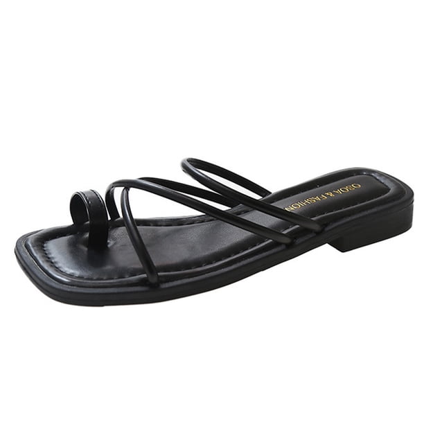 Sandalias con anillo para el dedo del pie para mujer, zapatos de playa informales con tiras cruzadas y tacón bajo para verano