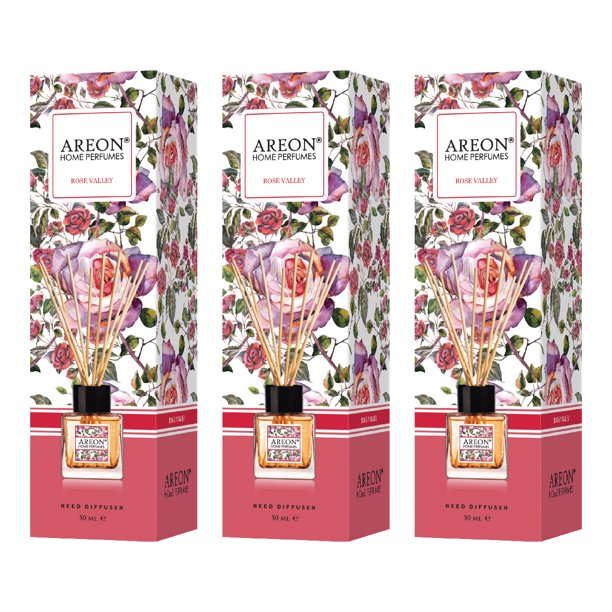 Difusor Aromático AREON Home Perfumes Rose Valley con Varillas 50 ml para Hogar y Oficina 3 PACK