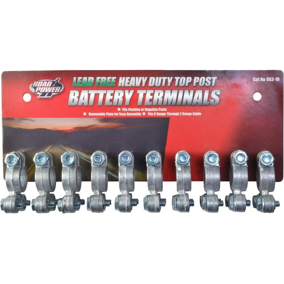 Road Power 903-10 Top Post Battery Terminal, 10/pkg, Chrome, 6 and 12-Volt