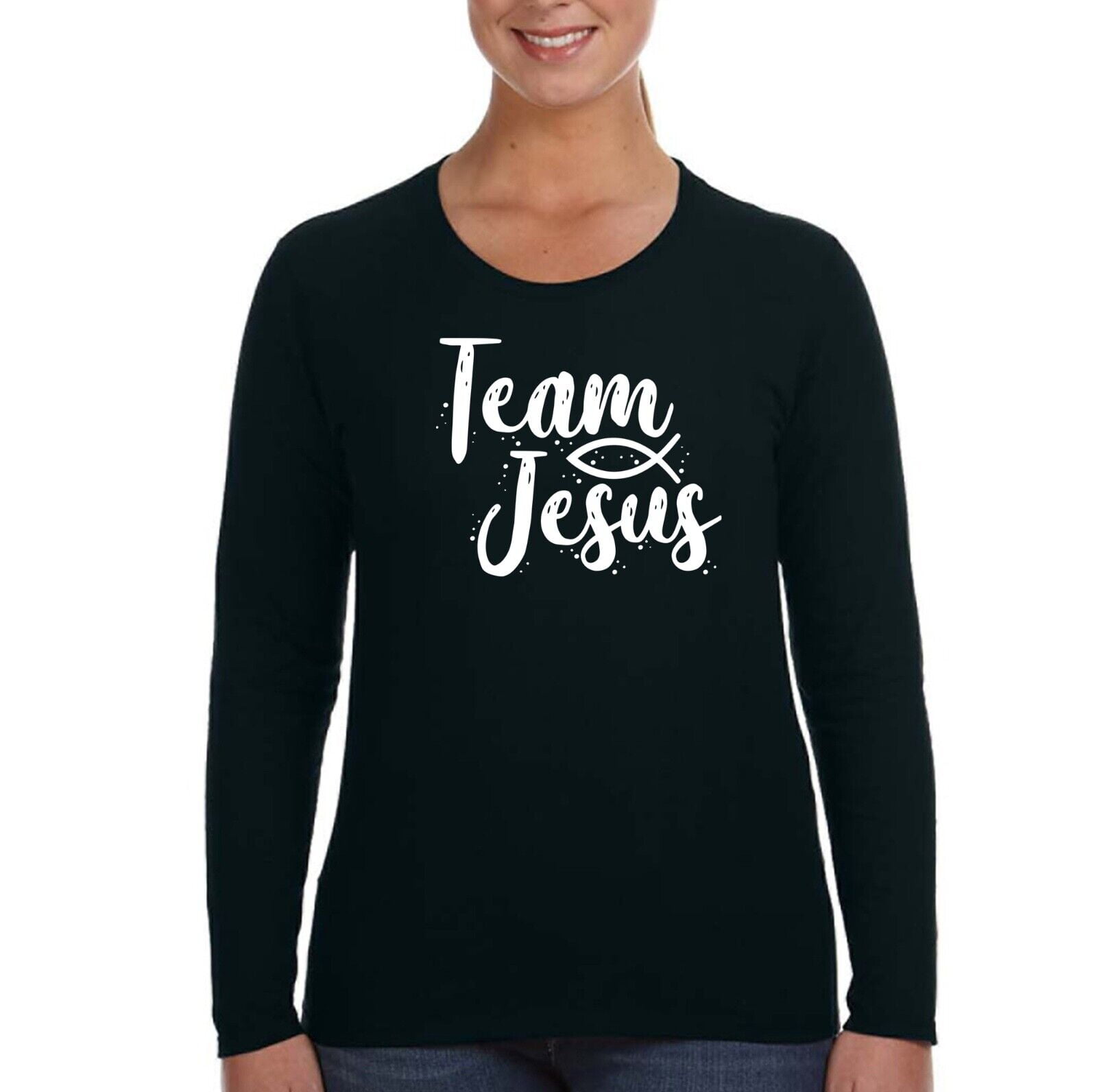 XtraFly Apparel Women's Team Jesus Fish Christ Bible Faith Long Sleeve