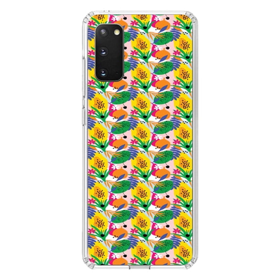 DistinctInk Clear Shockproof Hybrid Case for Galaxy S20 ULTRA / 5G (6.9" Screen) - TPU Bumper, Acrylic Back, Tempered Glass Screen Protector - Summer Vibes Floral Pattern Green Yellow Blue