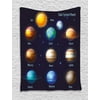 Educational Tapestry, Solar System Planets and the Sun Pictograms Set Astronomical Colorful Design, Wall Hanging for Bedroom Living Room Dorm Decor, 60W X 80L Inches, Multicolor, by Ambesonne