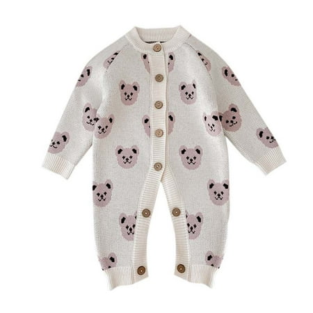 

ZHUASHUM Baby Girls Boys Autumn Knitted Sweater Floral Long Sleeve Romper Jumpsuit Clothes
