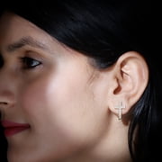 Rosec Jewels Lab Diamond Cross Earrings - Vintage Inspired J Hoop Earrings with Screw Back - EF-VS Grade, 14K Yellow Gold