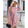 thumbnail image 4 of Zeagoo Womens Ribbed Knit Dress Long Lantern Sleeve Fall Bodycon Dress Crewneck Tie Waist Sweater Belted Dresses, 4 of 6