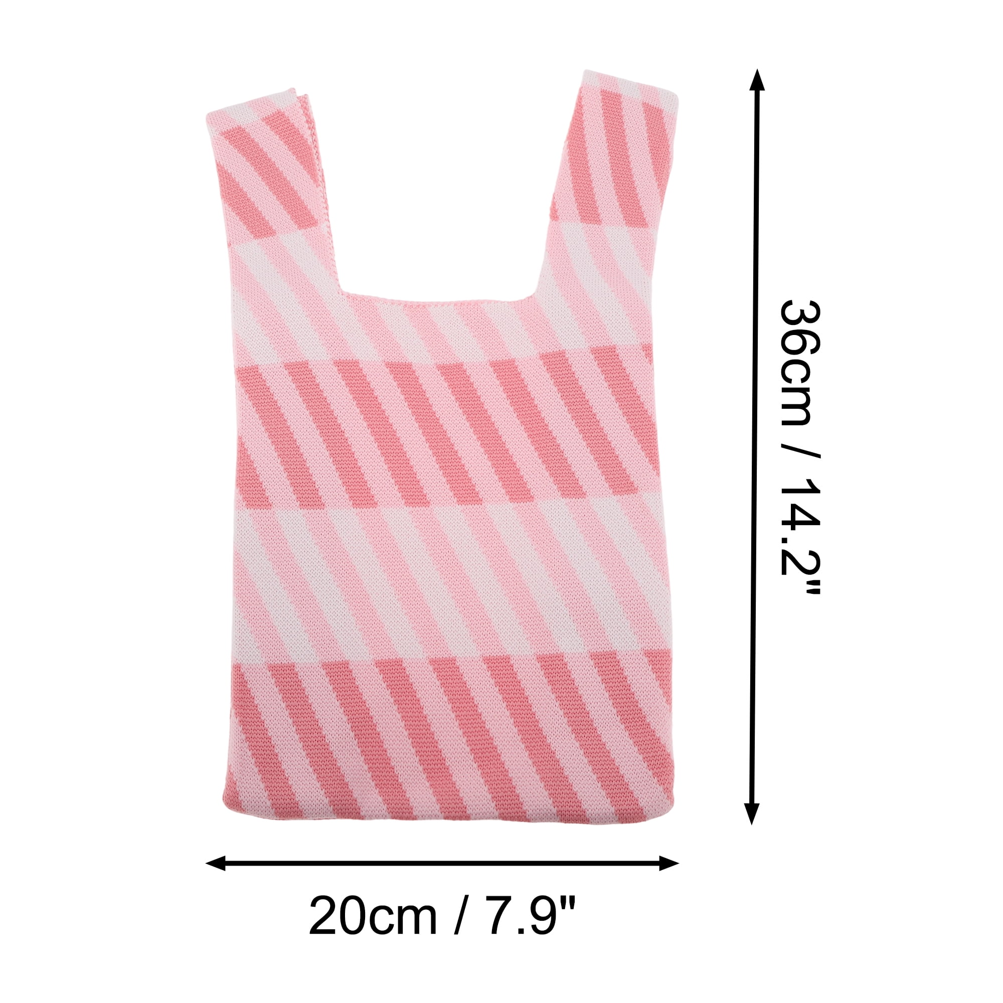 Unique Bargains Diagonal Stripes Knitted Wrist Bag Pink Beige 1 Pc