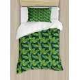 thumbnail image 1 of Leaves Duvet Cover Set Twin Size, Tribal Aztec Backdrop with Sketched Spiky Palm Tree Leaves, Decorative 2 Piece Bedding Set with 1 Pillow Sham, Yellow Green Jade Green Dark Teal, by Ambesonne, 1 of 3