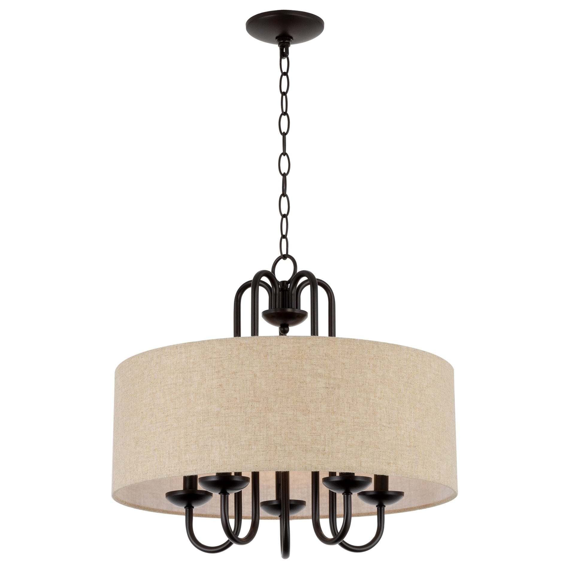 Kira Home Gwenyth 20" Farmhouse Drum Chandelier, Oatmeal Linen Shade, Rustic Arched Metal Hanging, Oil Rubbed Bronze