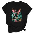 thumbnail image 4 of UPPADA Femmes Heureux Easter T-Shirt Bunny Lapin Graphique T-Shirt Manche Courte Drôle Lettres Imprimées Chemises Manche Courte Col Rond Tuniques Hauts Noir,G, 4 of 5