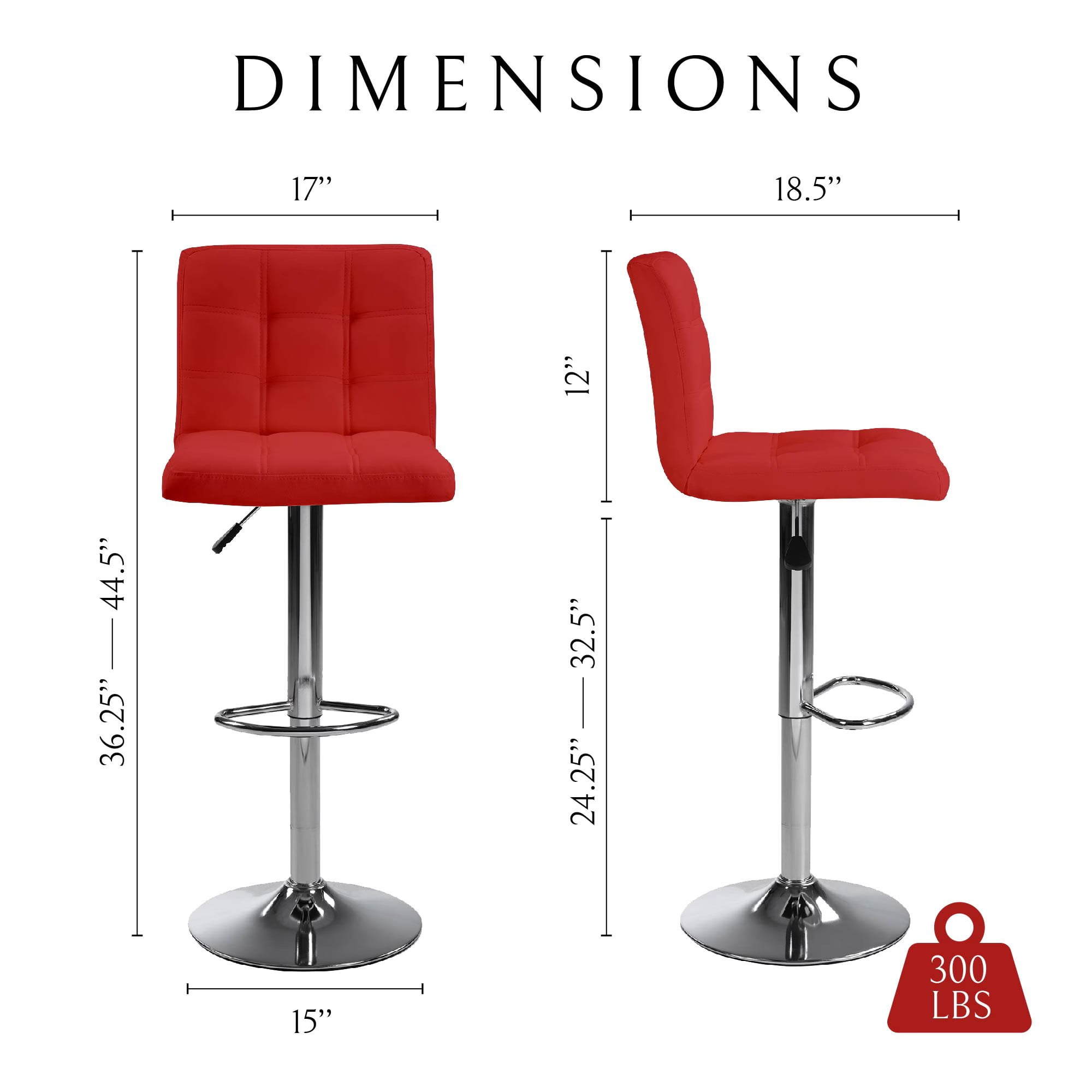 Aukfa Bar Stools Set of 2, Counter Height Adjustable PU Leather Swivel Bar Chairs with Back and Footrest for Kitchen and Dining Room, Red