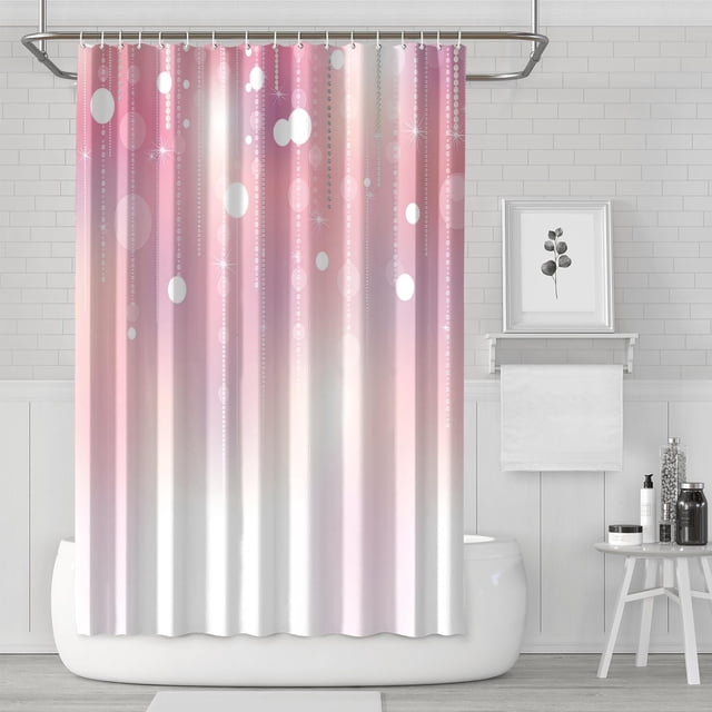 Rideau de Douche pour Salle de Bain Hiver Flocon de Neige Boule de Noël Rose Rideau de Salle de Bain Durable Simple Crochets de Rideaux de Salle de Bain Inclus,72x72 Pouces