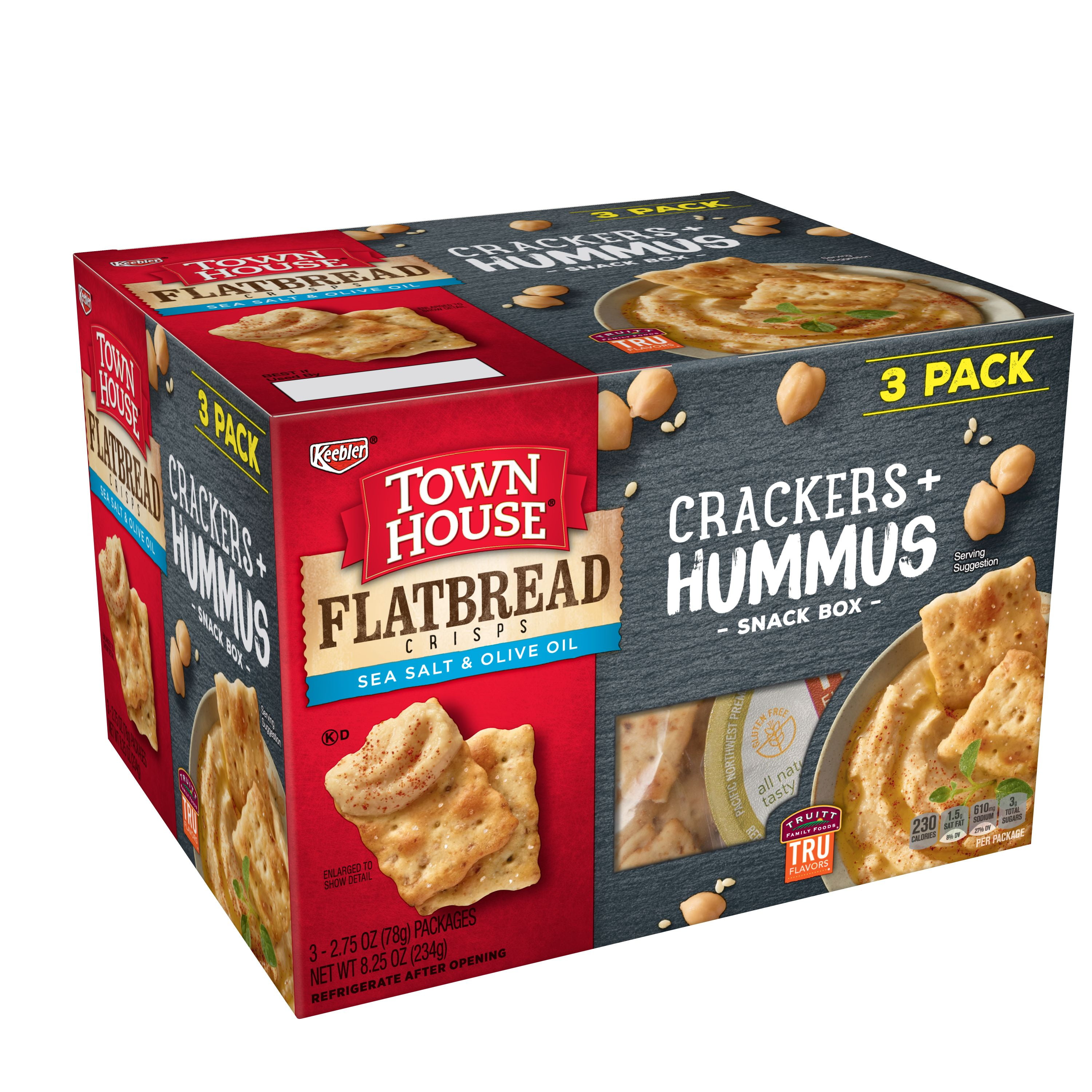 Keebler Town House Flatbread Crisps Crackers and Hummus Snack Box, Sea