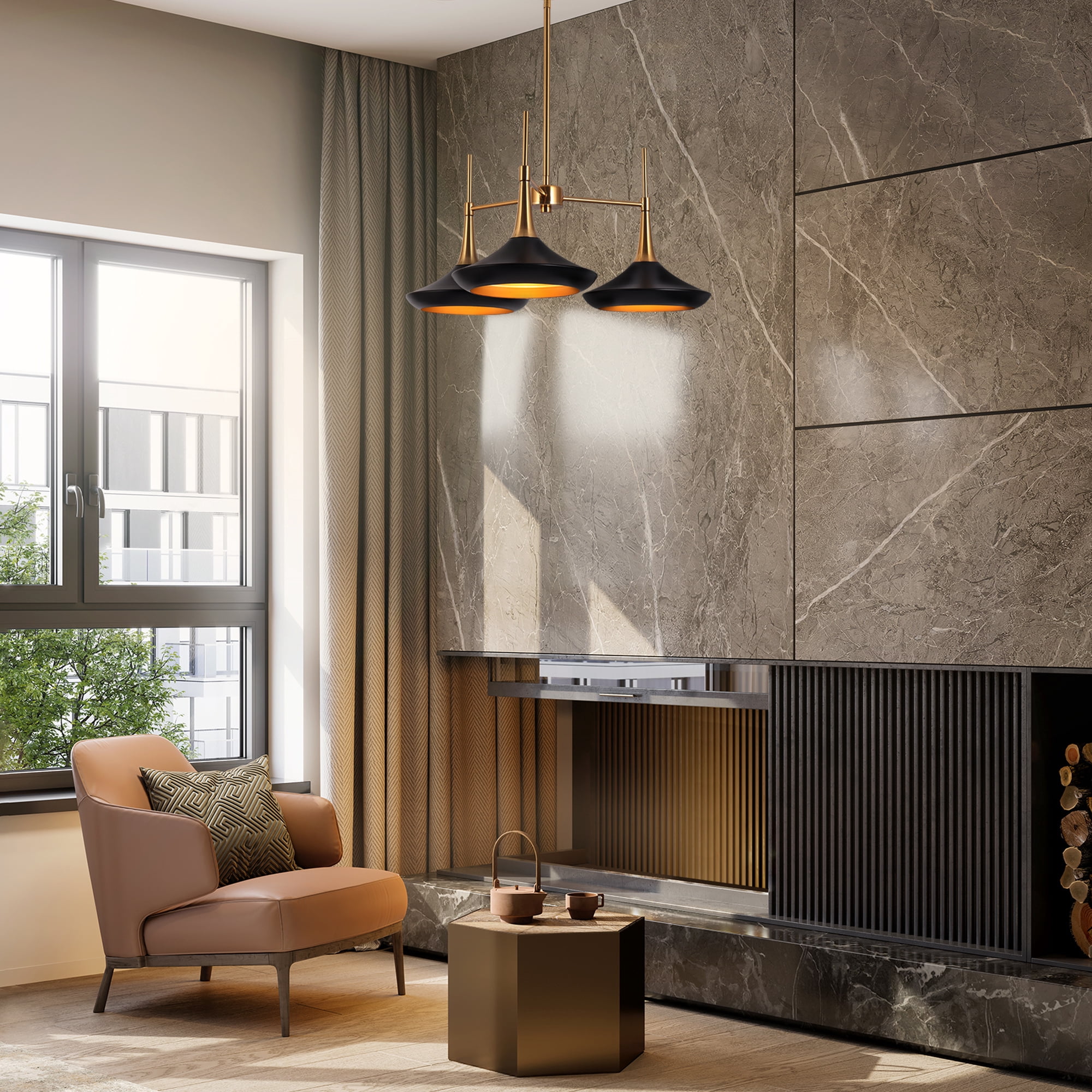 LNC Phapricornus 3-Light Matte Black Modern/Contemporary Led Chandelier