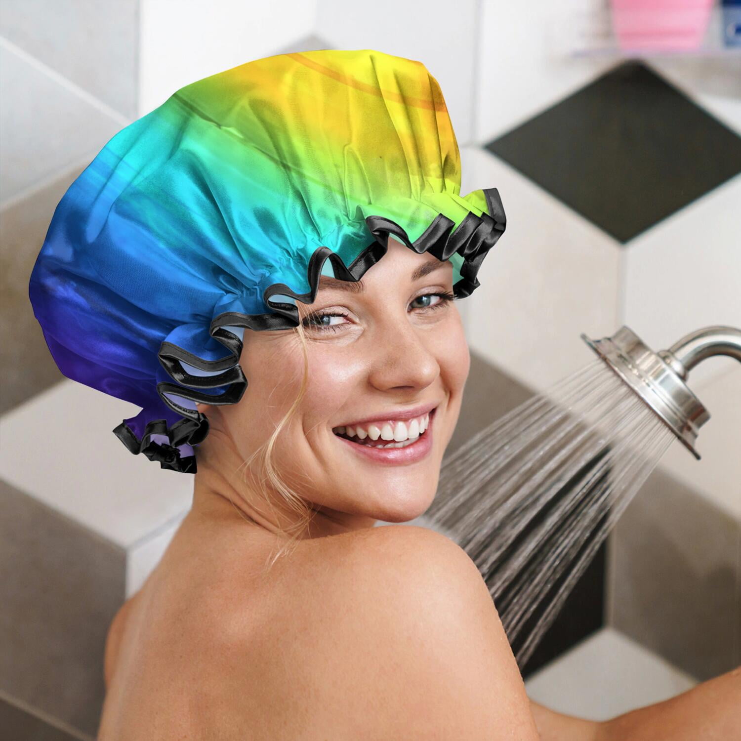 Shower Caps,Colorful Tie Dye Pattern Waterproof Shower Cap for Women 4 Pieces,Double Reusable Hair Cover for Shower PEVA Elastic Stretch Hem