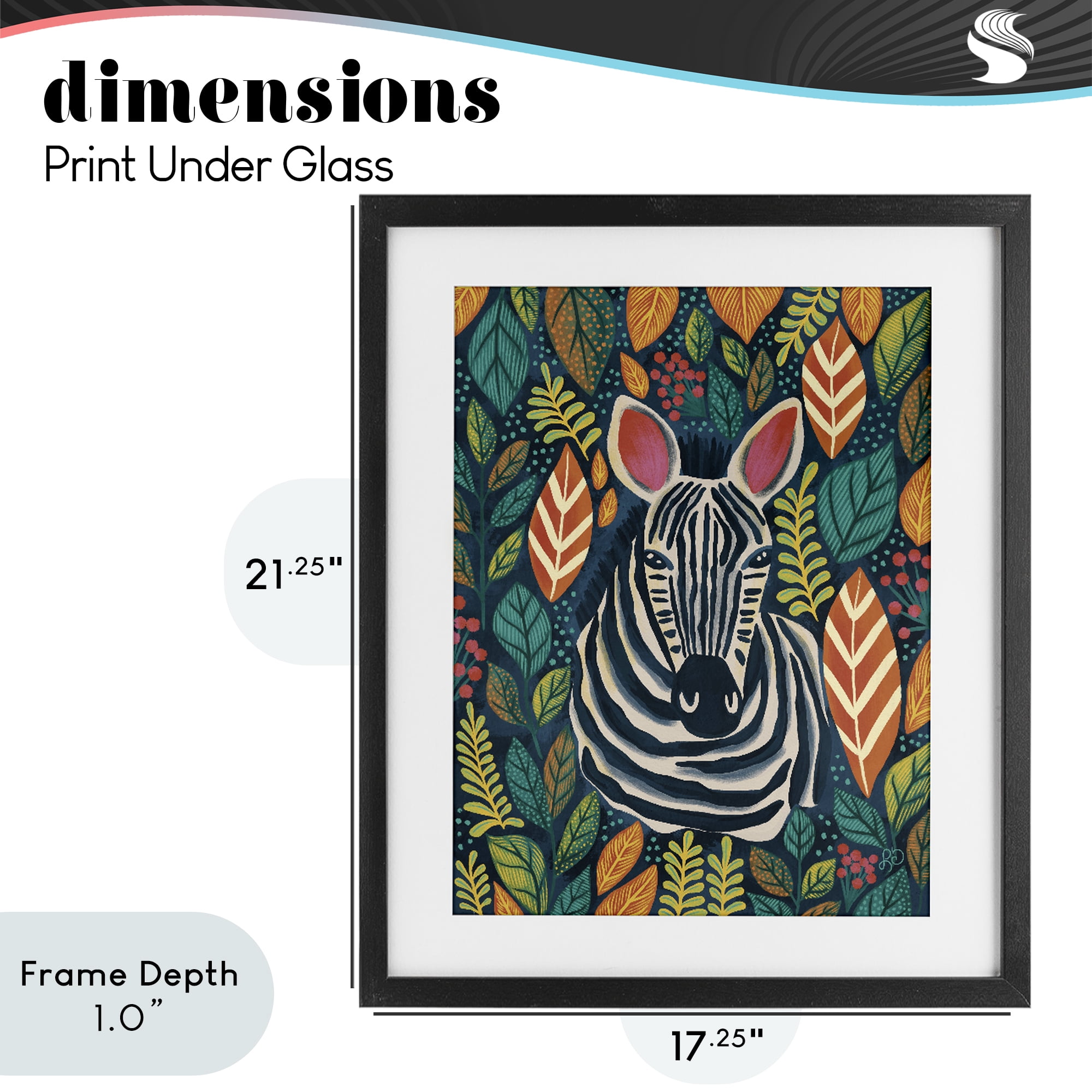Stupell Industries Exotic Leaf Pattern Zebra Black Framed Print Under Glass, design by Lisa R Dumm