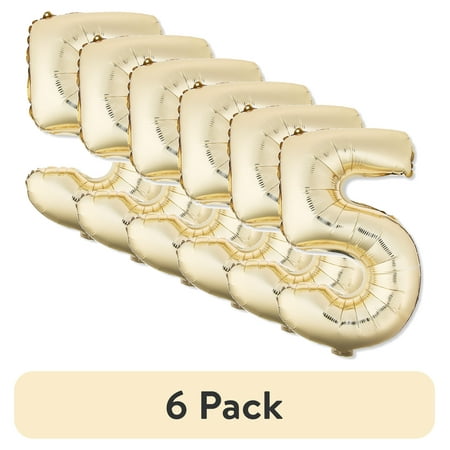 (6 pack) 16 Gold Foil Party Balloon Number 5 by Way to Celebrate (6 pack) 16 Gold Foil Party Balloon Number 5 by Way to Celebrate