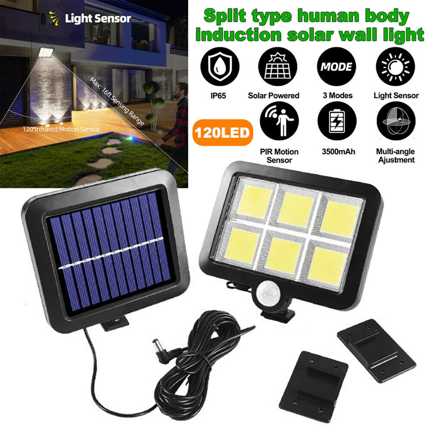 120LED COB Solar Motion Sensor Wall Light Outdoor Waterproof Garden Lamp Tool 