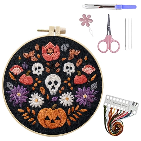 Complete DIY Halloween Embroidery Craft Kit Full Material Hand Sewing Art Supply Set